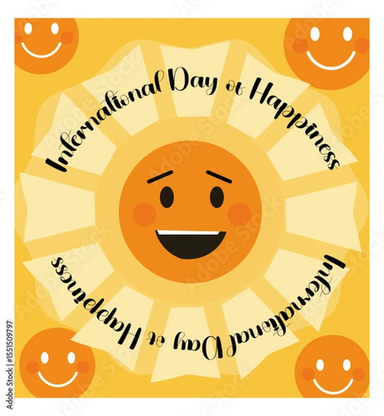 Fototapeta Cheerful International Day of Happiness Illustration with Smiling Faces and Clouds-08