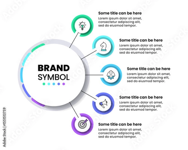 Obraz Infographic template. Circle with title and 5 connected steps