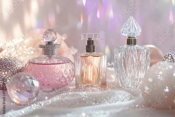 Fototapeta Elegant display of chic perfume bottles luxurious setting high-quality photography soft lighting captivating aesthetics for style enthusiasts