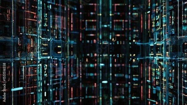 Obraz Complex Futuristic Technology Structure with Interlocking Blue and Red Components