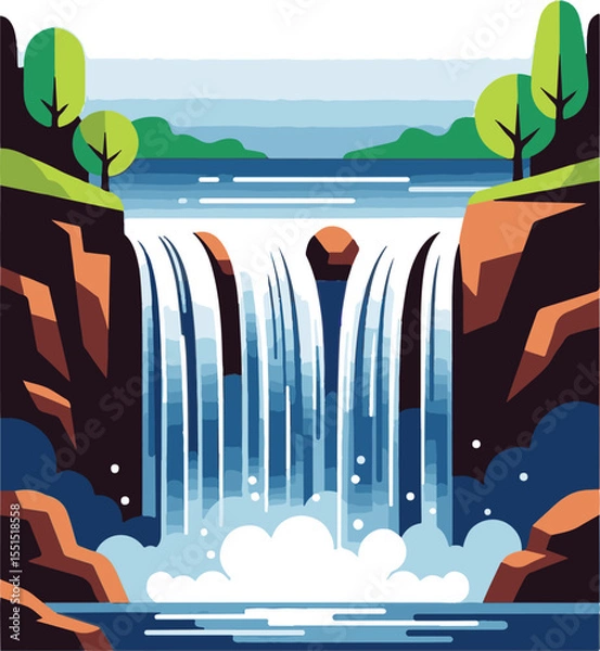 Fototapeta Cartoon Waterfall Background Wallpaper | Fun and Colorful Waterfall Scene for Kids, Student Notebooks, Educational Designs, School Projects, and Nature-Themed Illustrations in Cartoon Style