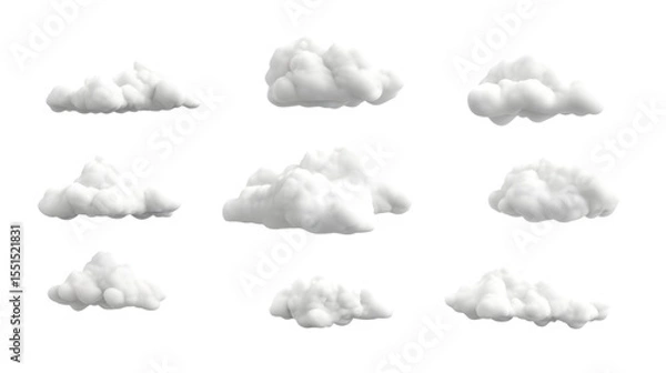Fototapeta set of clouds isolated on white background