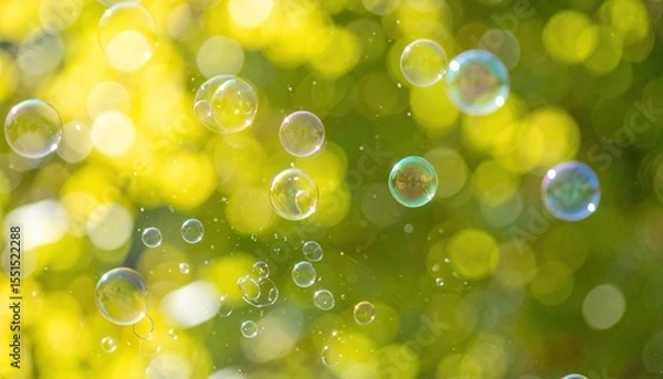 Fototapeta Sparkling Soap Bubbles Summer Background.