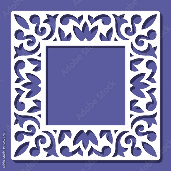 Fototapeta Frame with floral pattern. Border for mirror, photo, painting with lace floral ornament. Template for plotter laser cutting of paper, fretwork, wood carving, metal engraving, cnc. Vector illustration.