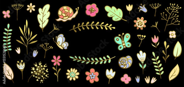 Obraz Horizontal Background of Colored with Golden Outline Vector Plants