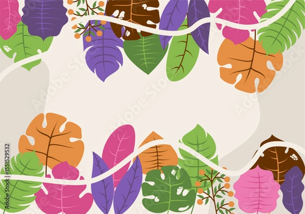 Fototapeta Floral patterns around edges. Beautiful background with delicate plants blooming at edges on white backdrop. 