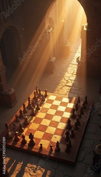 Fototapeta Chess Game in Ancient Ruins at Sunset