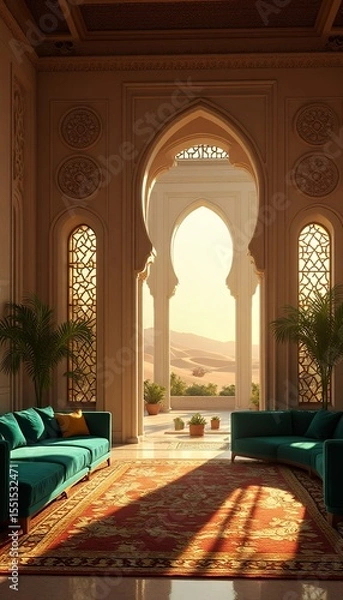 Fototapeta Luxurious Moroccan Lounge with Desert View