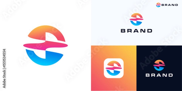 Fototapeta Modern circle colorful gradient logo icon design vector illustration, Unique symbol minimalist abstract for planet, sphere sign, global technology, astrology, globe and universal identity business