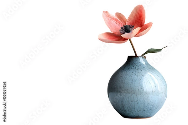 Obraz Ceramic bud vase with single bloom isolated on white background