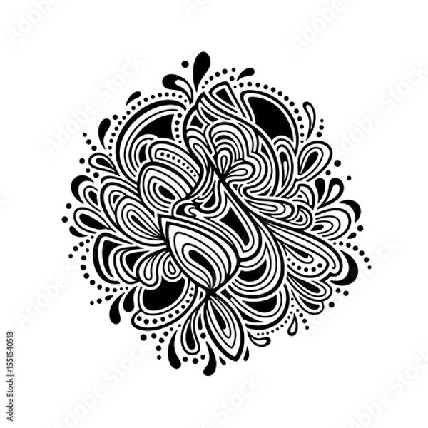 Fototapeta Abstract black and white artistic sketch with swirling lines and shapes