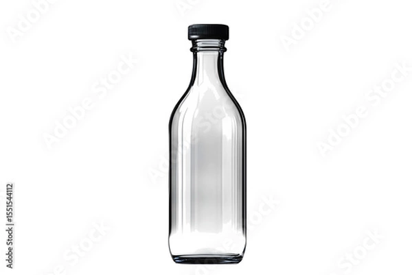 Obraz Clear glass milk bottle with narrow neck isolated on white background