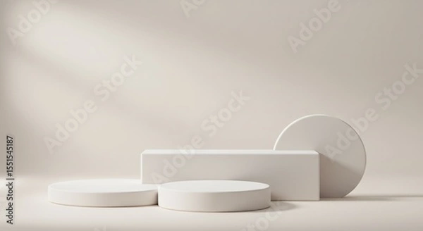 Fototapeta Modern White Minimal Podium with Soft Shadows and Premium Lighting – Abstract Product Display