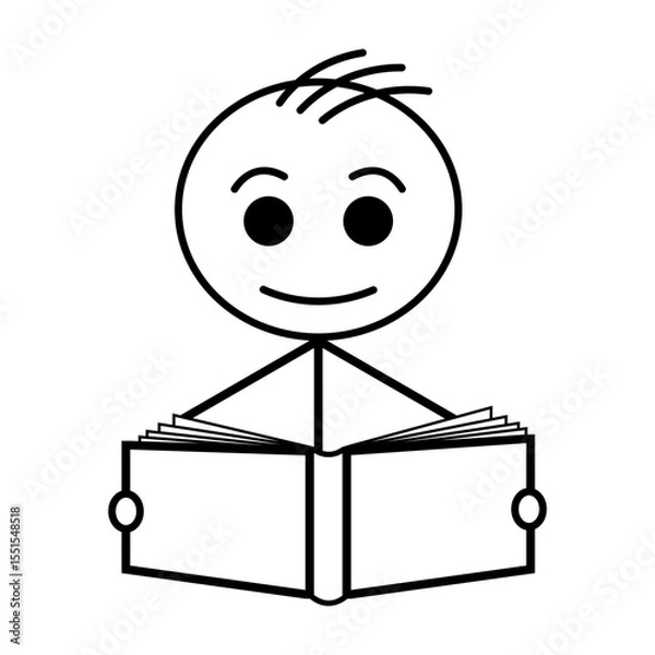 Obraz Stick Figure Reading Book Illustration – Minimal Line-Art Cartoon Learning Icon