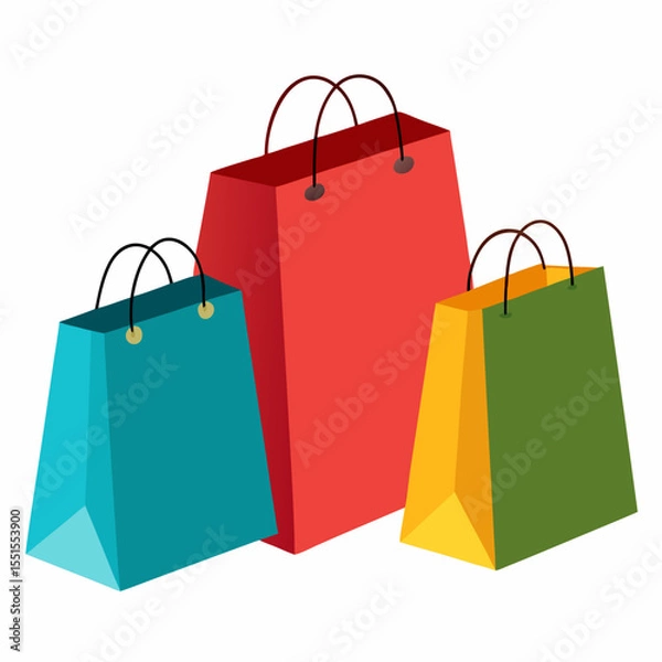 Obraz Flat paper shopping bags icon – vector illustration for retail, ecommerce, packaging, or fashion store design. Perfect for minimal sticker sets or shop branding.