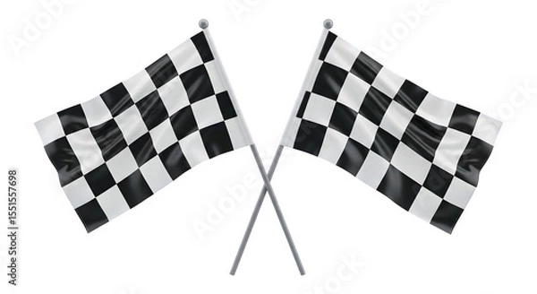 Obraz Checkered racing flags 3d rendered isolated on white background