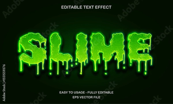 Fototapeta Neon green slime dripping text effect for scary horror halloween design editable vector