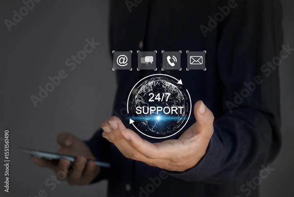 Fototapeta 24 hour 7 days business customer service time open online support service global