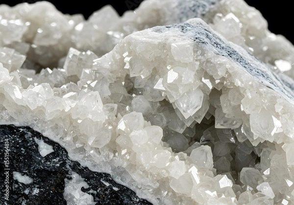 Fototapeta Magnesium crystal raw material. Macro shot of naturally formed sparkling mineral crystals