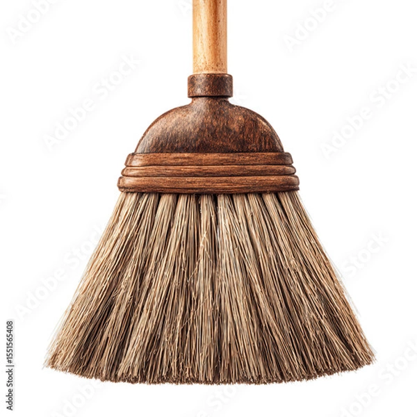 Obraz Traditional wooden broom with natural bristles. Isolated white background. Png format