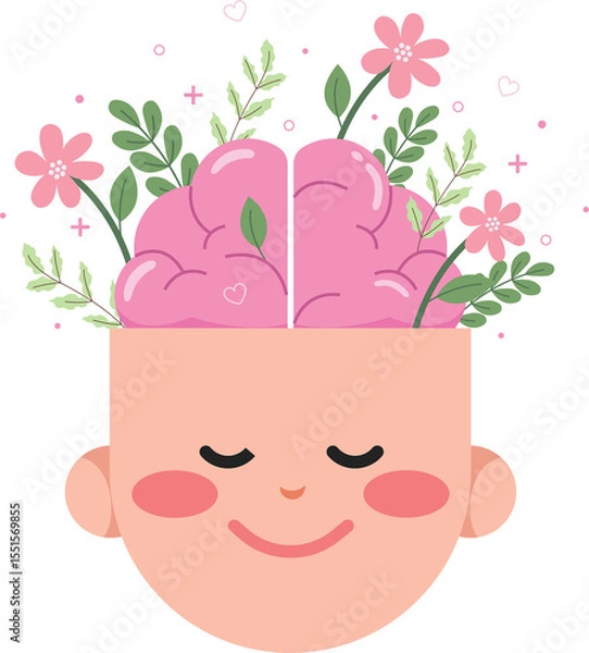 Obraz Smiling face with mental health of positive thinking, good health care vector illustration. Concept of mental health. 