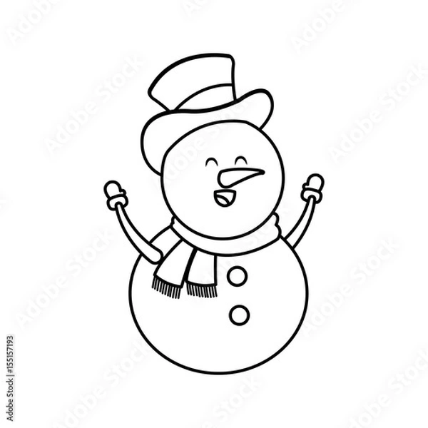 Obraz christmas snowman with hat and scarf character decoration vector illustration