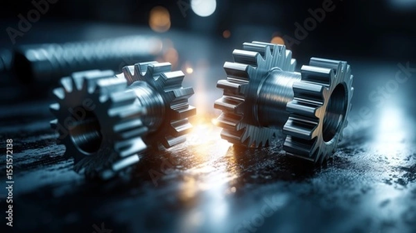 Fototapeta Interlocking gears mechanics engineering and industrial collaboration