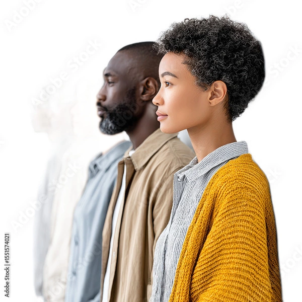 Fototapeta Diverse Group of People Standing in Profile with Focus on Individuality and Unity in Modern Urban Setting
