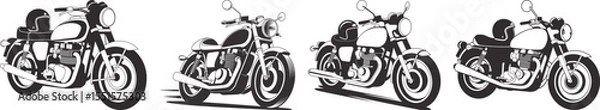 Obraz Collection of four classic motorcycle silhouette vector designs with helmet and street bike detail