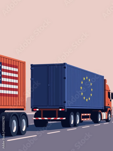 Obraz Freight containers with united states and european union flags representing international trade and commerce 