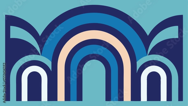 Fototapeta Abstract geometric archway pattern with various shades of blue and peach on transparency