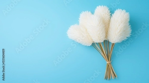 Obraz White feathers arranged on a blue background showcasing minimalism in home decor