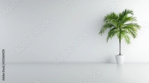 Obraz Potted palm tree in a minimalistic white room showcasing modern home decor style