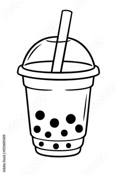 Fototapeta A white plastic cup containing a red beverage with a straw sits isolated next to a child's sand bucket and spade