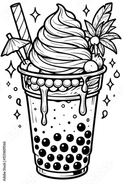 Fototapeta Hand-drawn vector illustration of a trash can with spring floral decoration and green leaves
