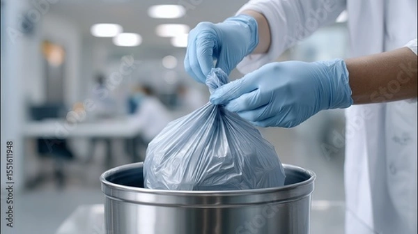 Fototapeta Proper disposal of medical waste in a clean facility during daylight hours