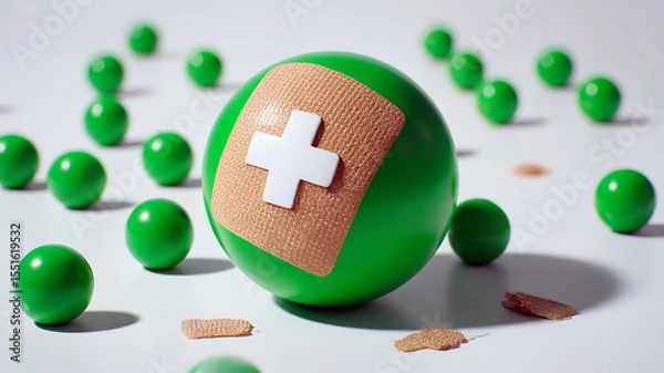 Obraz Bandage on green sphere conveys an abstract visual metaphor of healing and care