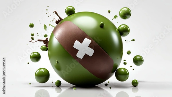 Obraz Bandage on green sphere conveys an abstract visual metaphor of healing and care