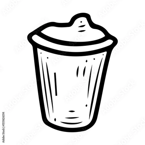 Fototapeta Coffee to go. Hand drawn doodle vector. Disposable paper drink cup with lid. Illustration line art element.