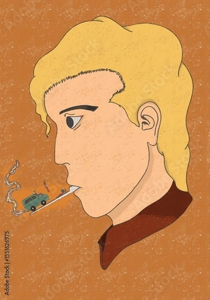 Obraz An illustration of a smoking man and all his anxieties