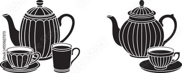 Fototapeta Vintage Teapot and Teacup Silhouette Set with Elegant Tea Serving Design