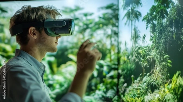 Fototapeta Researcher Using Augmented Reality to Explore Climate Change Impact