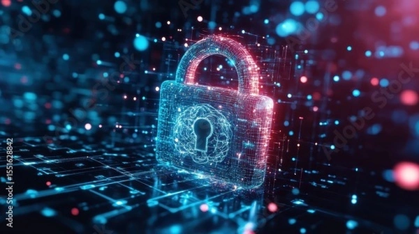 Fototapeta AI-Driven Cybersecurity Concept With Digital Lock Symbol