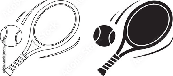 Obraz Tennis Racket & Ball Line Icon | Black & White Vector

