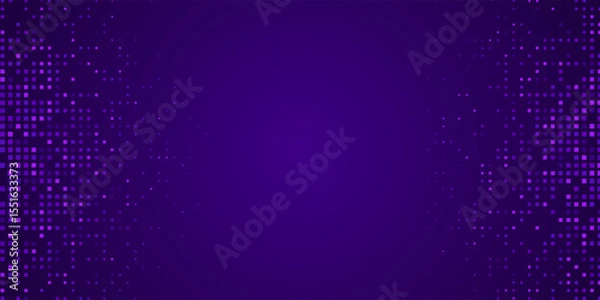 Fototapeta Digital pixel frame. Glowing purple squares on dark background. Abstract tech banner. Finance grid. Business bg. Blue mosaic. Futuristic, tech-style template. Vector Illustration