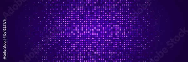 Fototapeta Abstract tech pixel background. Finance grid. Digital frame. Glowing purple squares on dark background. Business bg. Blue mosaic. Futuristic, tech-style template. Vector Illustration