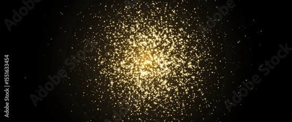 Fototapeta Gold glitter explosion. Falling golden particles on dark background. Sequin twinkle powder. Sparkle glow spray. Magic star. Shine glow texture. Christmas card. Luxury party frame. Vector illustration