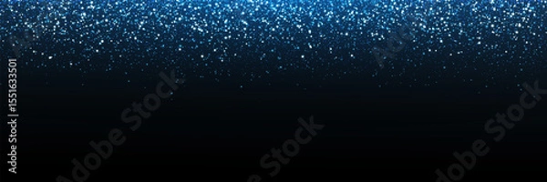 Fototapeta Glitter falling blue particles on dark background. Sequin twinkle powder. Sparkle glow spray. Magic star. Shine silver glow texture. Christmas card. Shimmer luxury party frame. Vector illustration