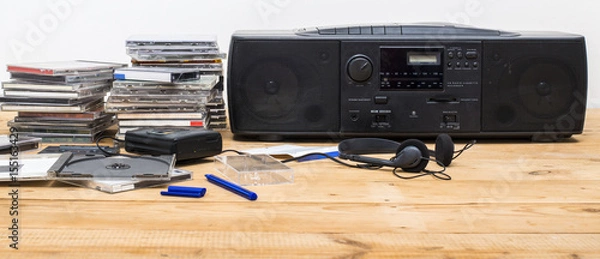 Fototapeta nineties cassette and cd player music header