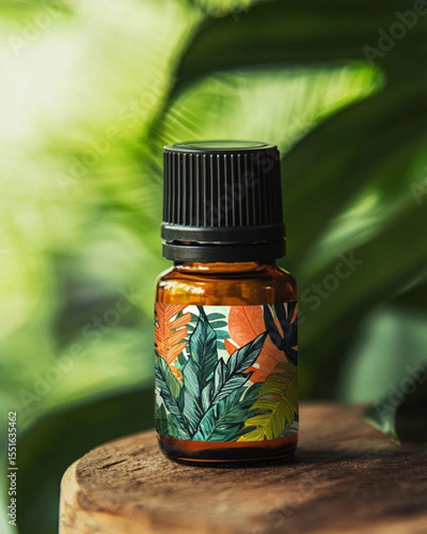 Obraz Bottle of Essential Oil Mockup with Flower and Leaves Pattern Design